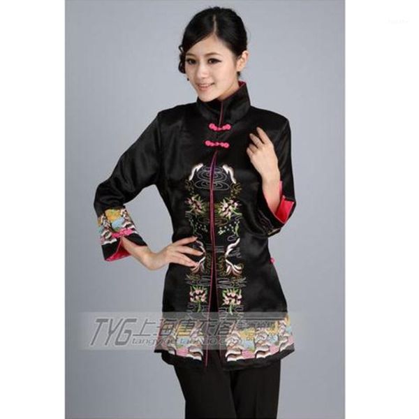 

new chinese tradition ladies' tang suit silk satin jacket v-neck coat flower outwear s m  xl xxl xxxl t231, Black;brown