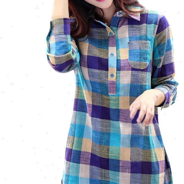 

womens autumn blouse casual matching color long sleeve button loose plaid shirt blouse woman summer 2021 female blusas, White