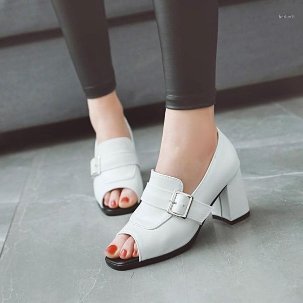 

sandals big size high heels women shoes woman summer ladies high-heeled with fishmouth and thick heels1, Black