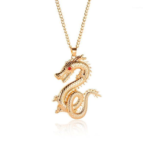 

red crystal eye chinese dragon long golden necklace for women1, Silver