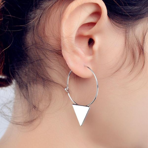 

hoop & huggie european stylish aros geometric earrings for women round circle triangle pendant brincos jewelry xr487, Golden;silver