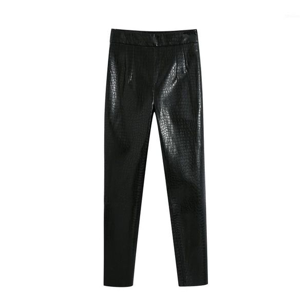 

women's pants & capris fashion women snake pattern pu leather pencil 2021 casual lady loose black trousers p18581, Black;white