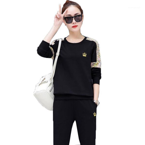 

women sport suit spring tracksuits long sleeve stitching sweatshirts casual suits women clothes 2 piece set and pants hqb711, White