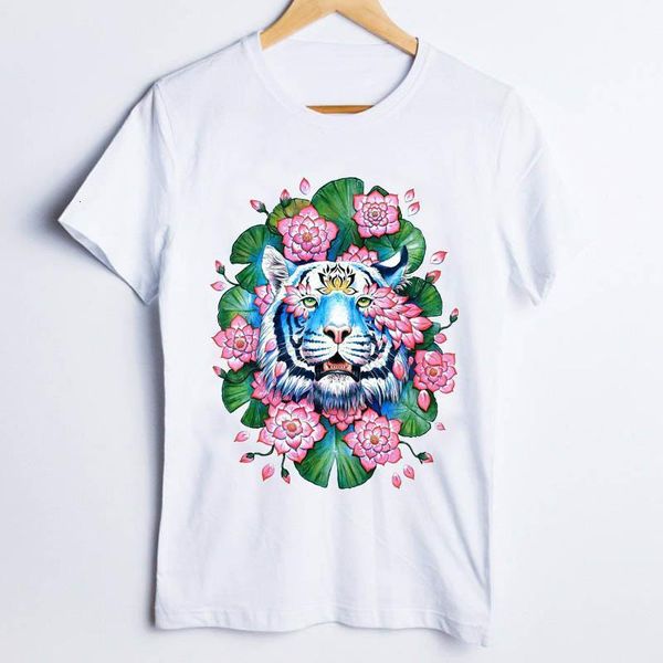 

tee для женщин принт тигр цветочные животные моды мультфильм 90s женская одежда леди топы одежда женская футболка женская футболка, White