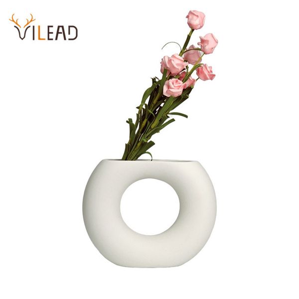 VILEAD Nordic Keramik Weiße Vase Dekorative Flasche Getrocknete Blumen Kreative Blumenvase Ornamente Für Home Decoracion Zubehör 201125