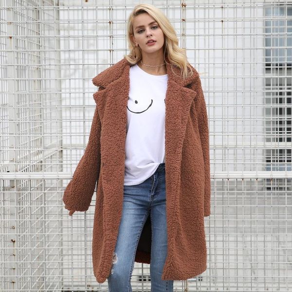 

women longline faux fur trench coat in brown ladies winter windbreaker1, Black