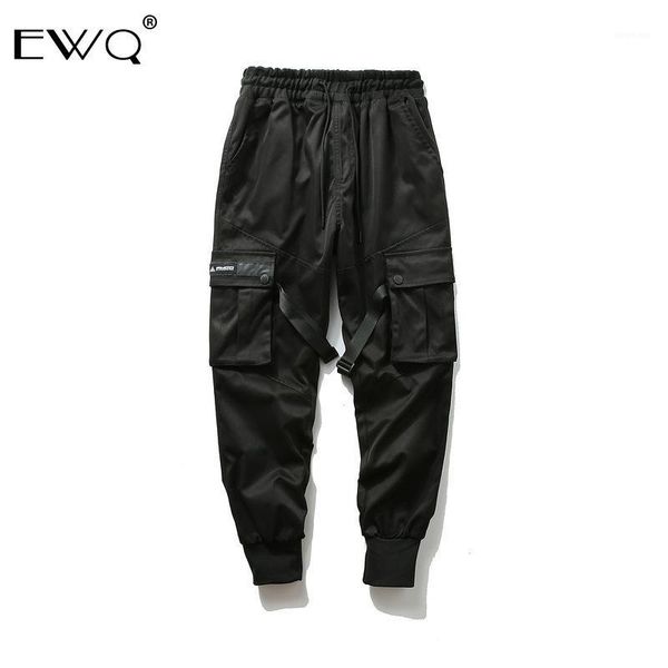 

ewq / 2020 autumn new black trousers for male tide fashion cargo pants design high street men's casual pants with pockets 9y2811