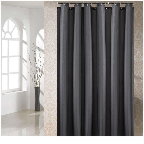 

polyester fabric shower curtain with 12 pcs hooks waterproof plastic bath screens solid color eco-friendly bathroom bbyrax