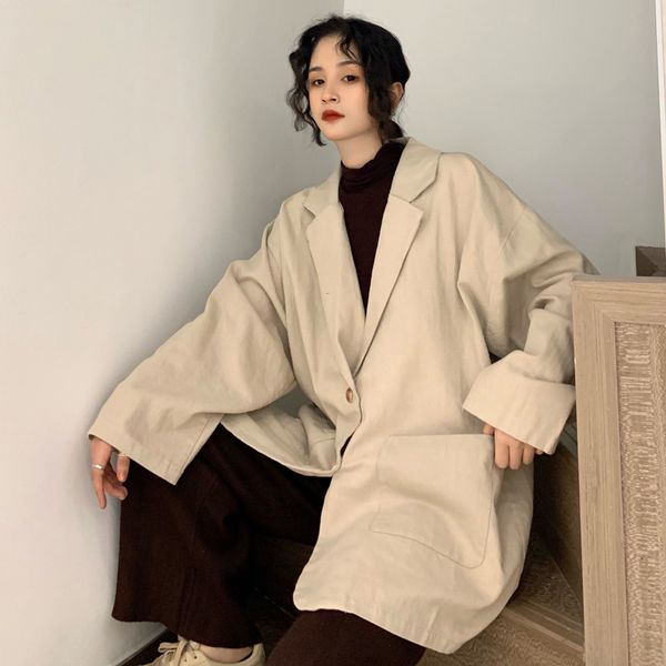 

2021 new korean retro black suit blazer solid female long sleeve designer jackets fashion casual office winter clothes women 7tea, White;black