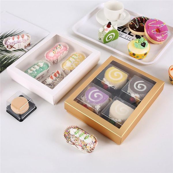 

gift wrap 100pcs/lot white gold paper box with window birthday wedding party packaging candy cookies cup cake boxes1
