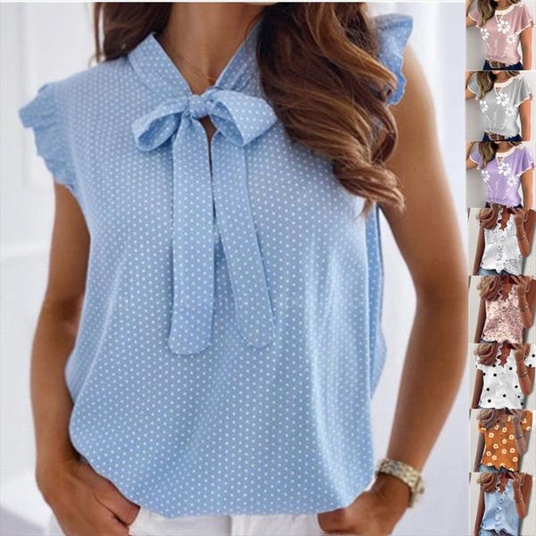 

summer butterfly short sleeve shirt elegant polka dot bandage women shirts blouse 2020 casual female ruffle pullover blusa, White