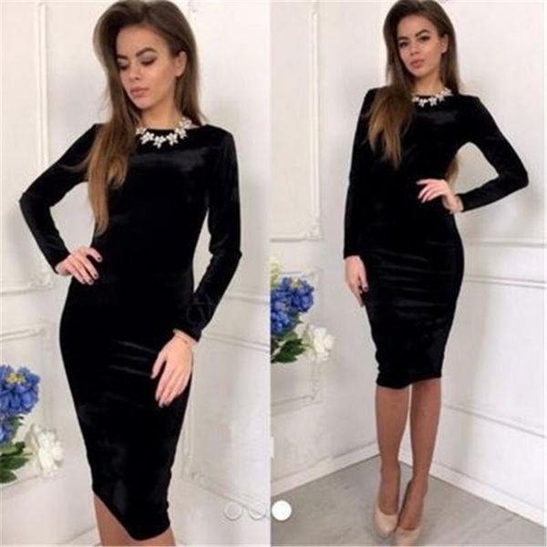 

women bodycon dresses midi oversize elegant velvet plain autumn ladies prom fashion long sleeve stretch evening party vestidos, Black;gray