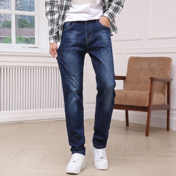 

2021 autumn winter business straight stretch denim loose fit jeans new classic style blue men's straight leg jeans fashion1