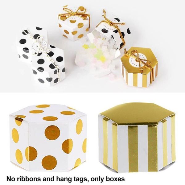 

5pcs mini golden stripe dots gift box hexagon wedding box bronzing baking package wedding candy chocolate decorations p a8q41