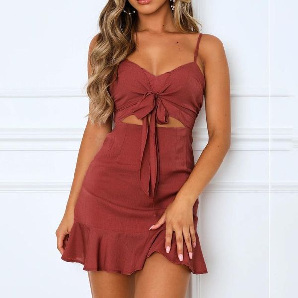 

#h30 women's summer dress red v-neck bow belt spaghetti strap mini dress beach sleeeveless bodycon dresses vestido 20201, Black;gray