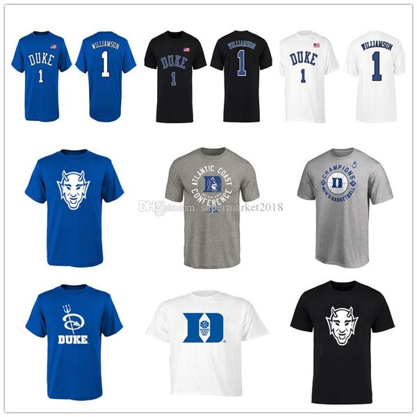 

ncaa duke blue devils 1 zion williamson mens t-shirts 5 rj barrett 14 ingram short sleeve fans tees printed cotton t shirt, Black;yellow