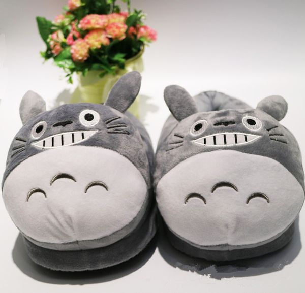 

cute cartoon totoro keep warm gray totoro cat kawaii winter cotton home room shoes couple soft stuffed non-slip women slippers y200706, Black