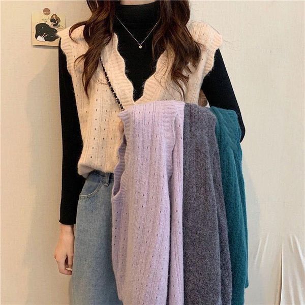 

short openwork sweater vest vest women's new loose sweater wearing cardigan, White