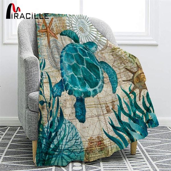 Miracille Meeresschildkröte Flanelldecke Druckwurf Fleecedecken für Sofa Home Couch Bettwäsche 201112