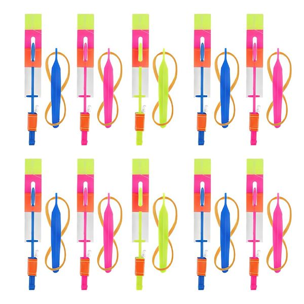 Novidade Jogos Ao Ar Livre Brilhando Rocket Flash Vermelho / Azul LED luz da noite Kids Luminous Slingshot Brinquedos Shine Elastic Helicóptero Girando Brinquedo 0954