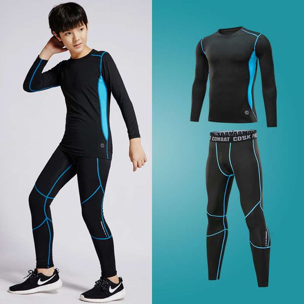 

children's tights training autumn winter men's running fitness clothes basketball football sportswear bottoming quick drying suit, Gray