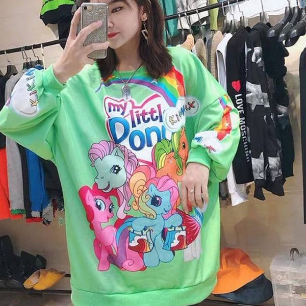 

females cartoon kawaii women pullovers loose cute oversized japan hoodie autumn hoodies girls green sweatshirts mxacv, Black
