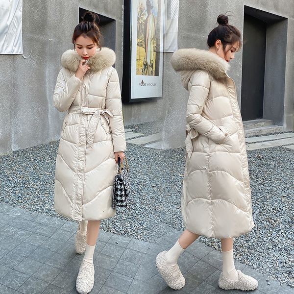 

2021 new women's jackets winter woman's padded mid-length and thick woman in the park big fur collar coat pi27, Black