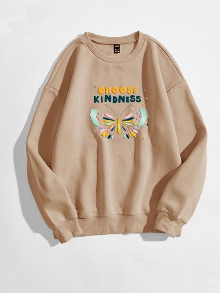 

letter & butterfly print thermal pullover p2iq#, White;black