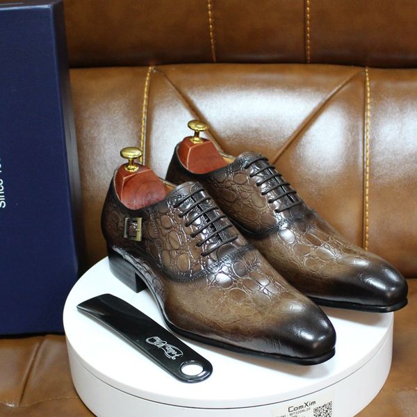 

2020 autumn of men dressed in genuine leather buckle rentals until marriage tan formal oxfords office shoes for man, Black