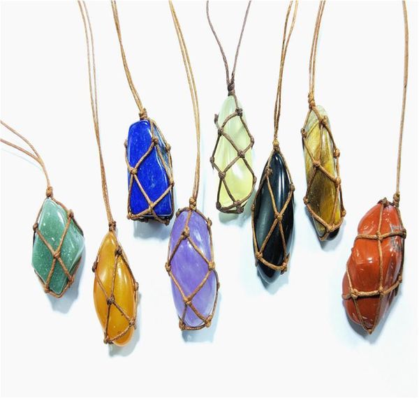 

1pc random fashion personality necklace natural stone crystal pendant wrap braid necklace yoga macrame necklace for m jllffg, Black