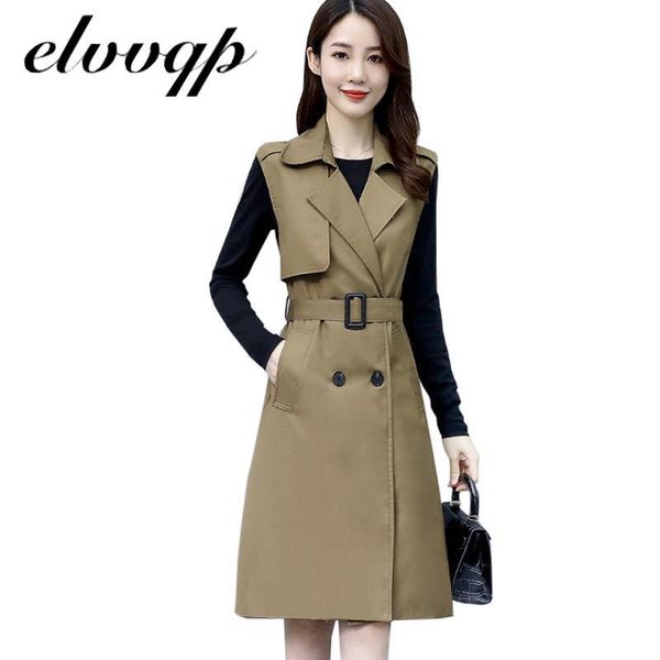 

plus size l-5xl women autumn vest coat lady wear long waistcoat women coat casual bandage sleeveless solid color vest jacket, Tan;black