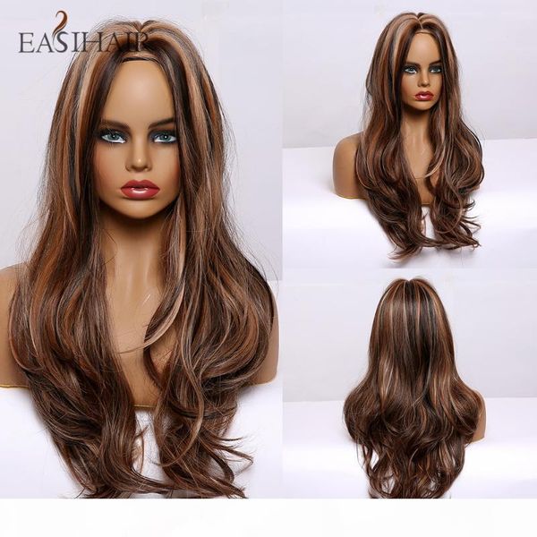 

easihair brown ombre synthetic wigs with highlights wigs for black women natural dark hair wave cosplay heat resistant
