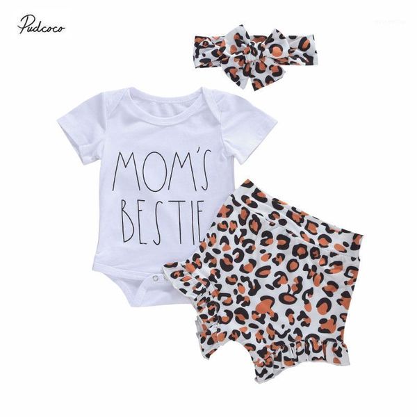 

clothing sets 2021 mom cute baby girl clothes 0-24m infant summer short sleeve letter print romper +leopard ruffle shorts set 3pcs1, White