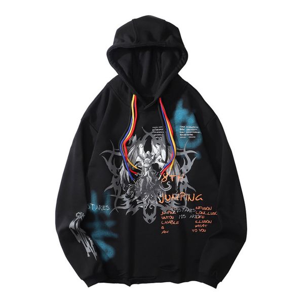 

толстовки с капюшоном print punk pullover hoodies streetwear мужчины хип-хоп повседневные вершины, Black