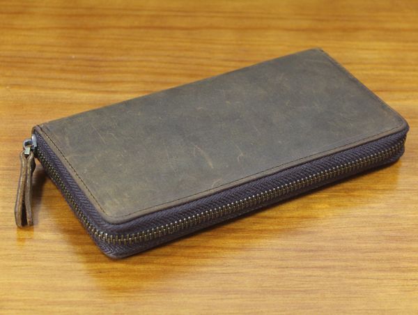 

coin wf102 mad horse men clutch genuine leather with zipper wrapped around long bag, Red;black