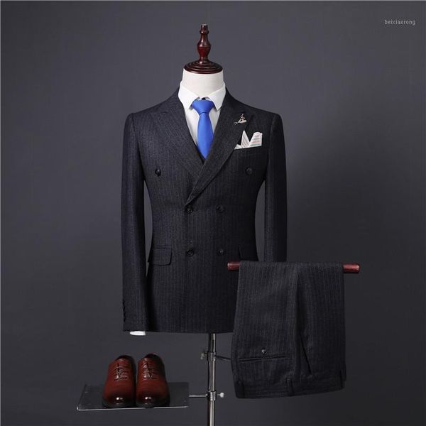 

folobe double breasted men suits for wedding groom suit men homme formal flat blazer ternos 3 piece groom style coat pant design1, White;black