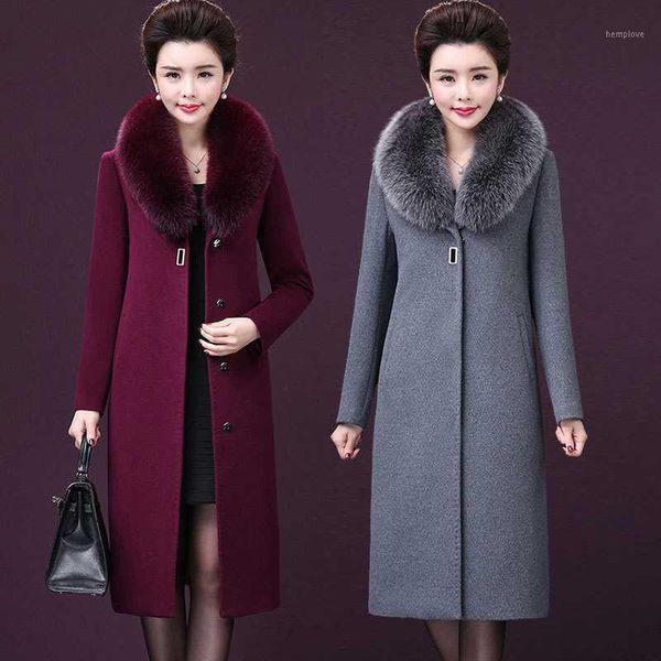 

2020 winter jacket women coat big fur collar wool coat casual female long vintage oversize outwear casaco feminino p8611, Black