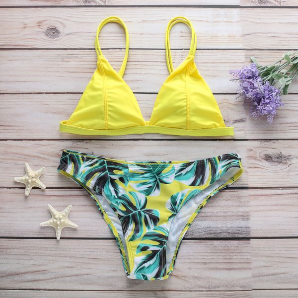 

leaf print bikini female swimsuit women swimwear thong bikinis set swimming suits for bathing suit, Red;black