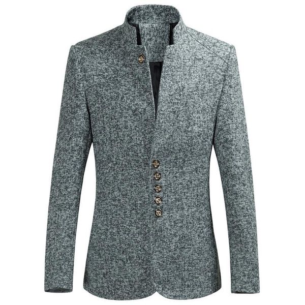 

2020 autumn and winter new style multi-button fashion trendy male stand-up collar plus size casual slim fit men's suit, White;black