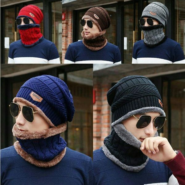 

winter beanie hat scarf set kids size warm knit hat thick knit skull cap for men women 2pcs/lot yhm38-1, Red;brown