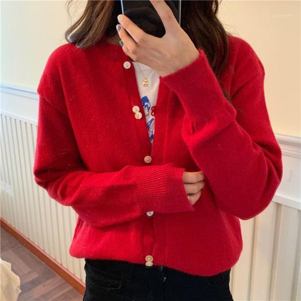 

cardigan womens sweaters korean solid knitted sweater chic double-breasted button-up winter cardigan jacket coat female harajuku1, White