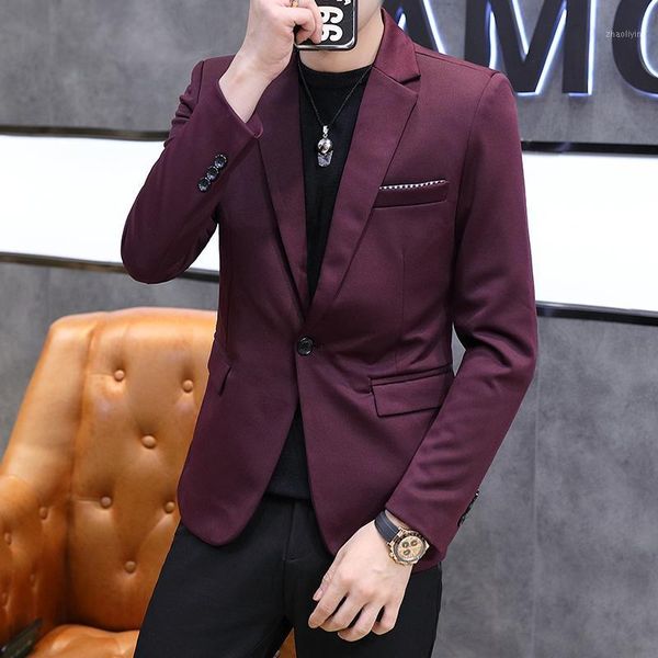 

2020 autumn and winter new suit men's elastic fabric multi-color leisure korean version of british slim suit jacket1, White;black