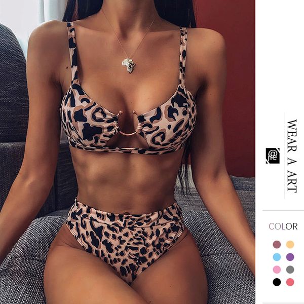 

new women high waist bikini womens bandeau thong swimsuit lady leopard print biquni fashion femala swimwear set bathing suit bsther bra, White;black