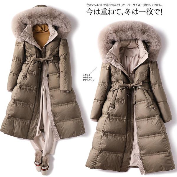 

women's down & parkas casaco feminino com pelo womens jackets fur 90% white duck wide-waisted zipper long coats 2021, Black