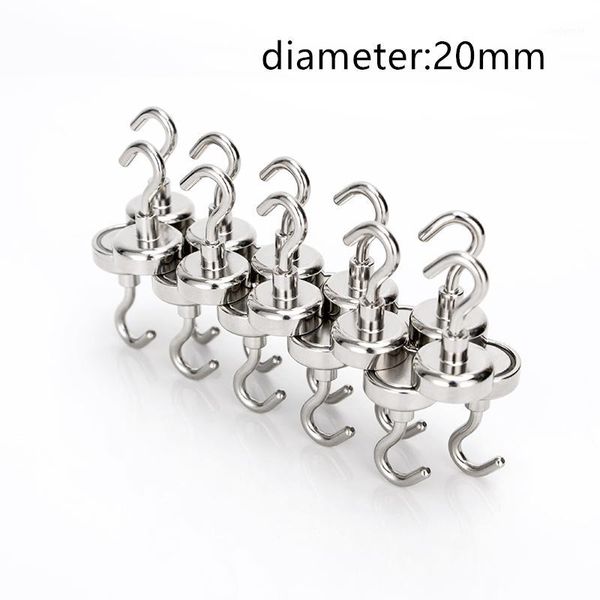 

rkzct 5/10/20pcs silver rare earth strong magnetic hooks diameter 20mm heavy duty wall hook hardware neodymium permanent magnets1