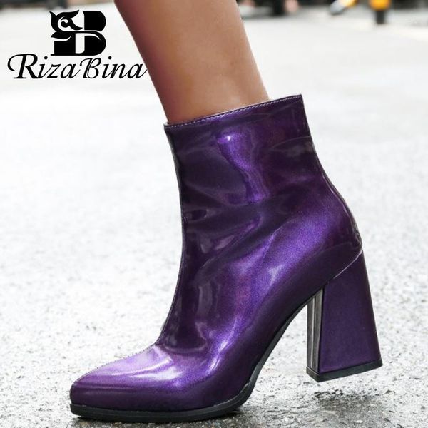 

boots rizabina 4 color ankle for women pointed toe high heel short winter keep warm fur office lady shoes size 32-431, Black