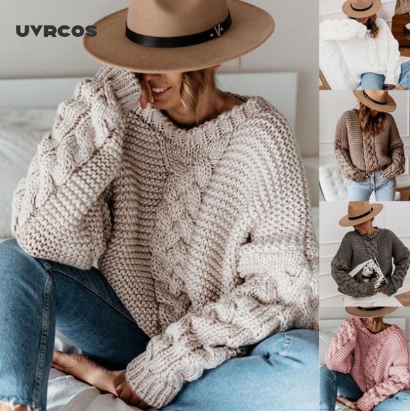 

uvrcos 2020 autumn sweaters women winter warm long sleeve solid knitted sweater casual v neck loose oversized ladies pullovers, White;black