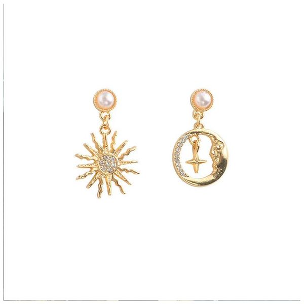 

dangle & chandelier bohemian retro sun moon exaggerated long pendant statement earrings for women beach party jewelry, Silver