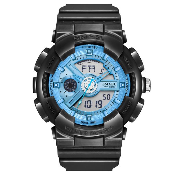 

new smael fashion ins style quartz ditigal mens watch high school student lovers watches blue dial black resin strap valentine's day, Slivery;brown