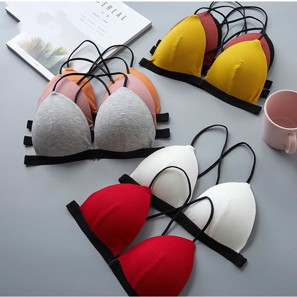 

front closure bras for women lingerie cross back seamless underwear female brassiere wireless bralette push up bra biustono, Red;black